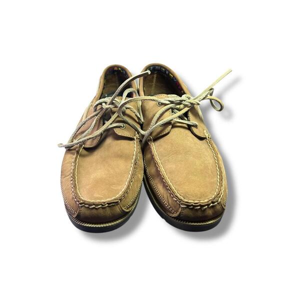 Timberland Boat Shoes Mens 10.5M Leather Tan Brown Rubber Sole 5229R - Picture 4 of 11